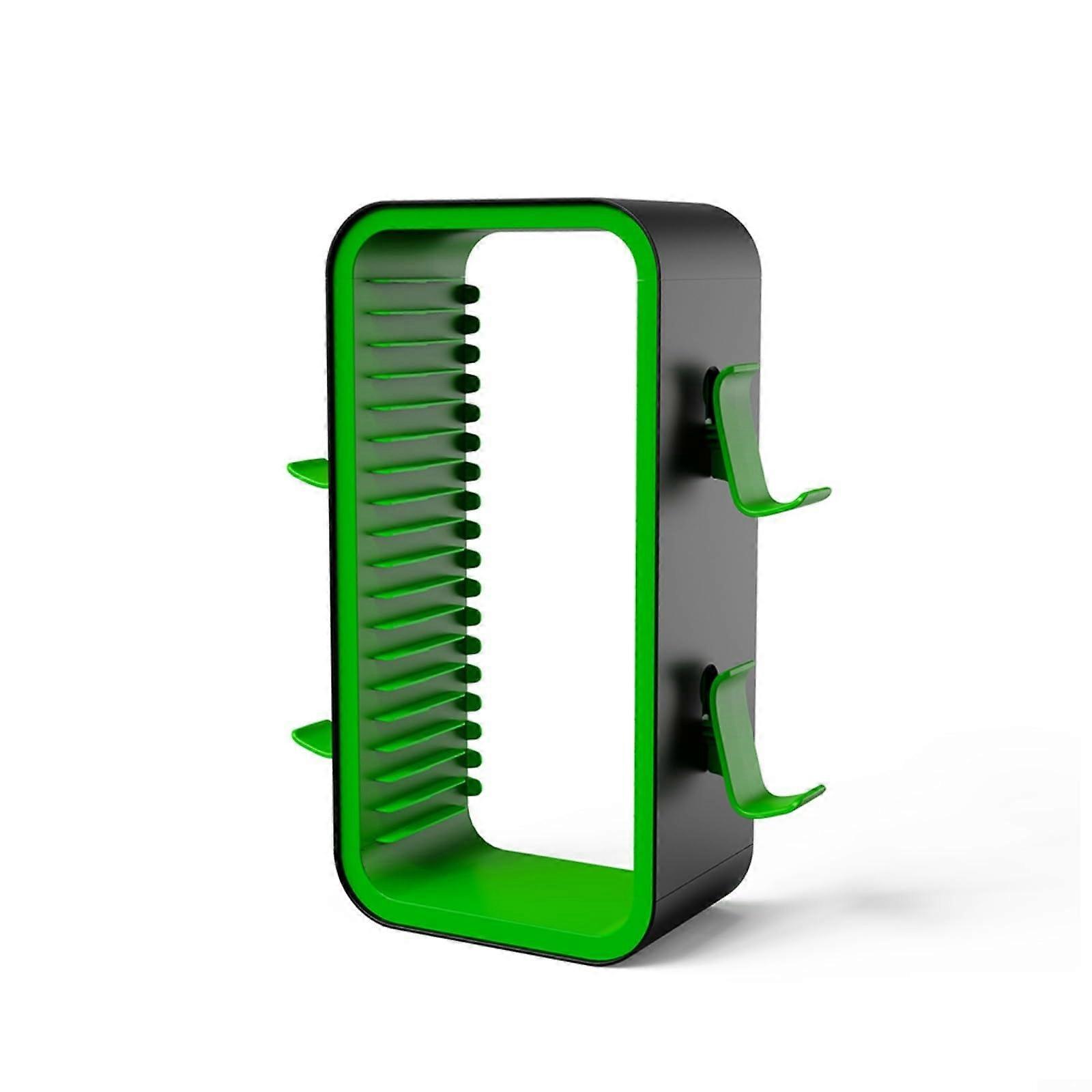 Game Storage Rack 18Disc Storage Tower Compatible With PS5 Xbox Switch With Controller Hooks Black and Green