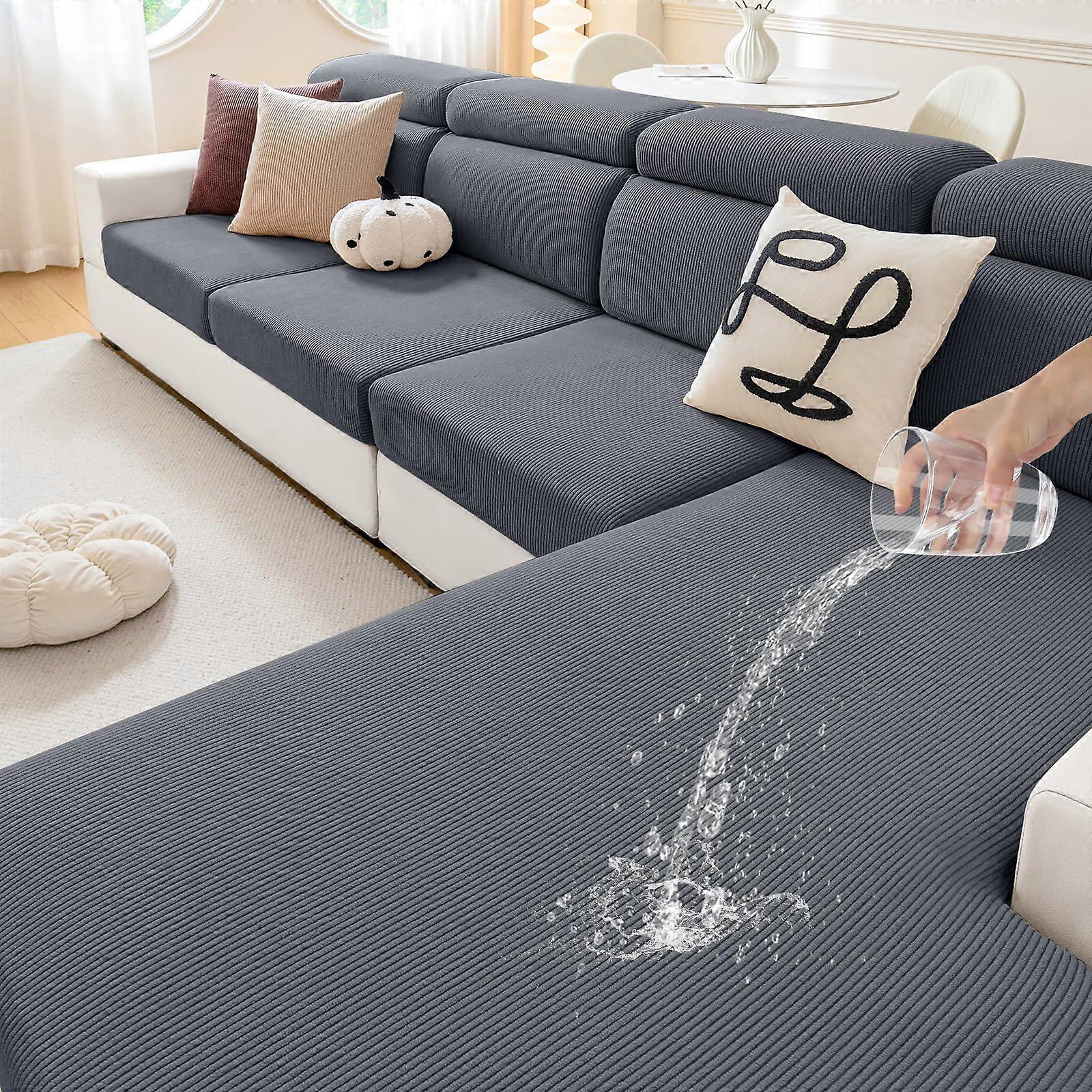 Waterproof Couch Cushion Covers for Pets, Double Layer Protection, Washable Elastic 3PC Dark Grey