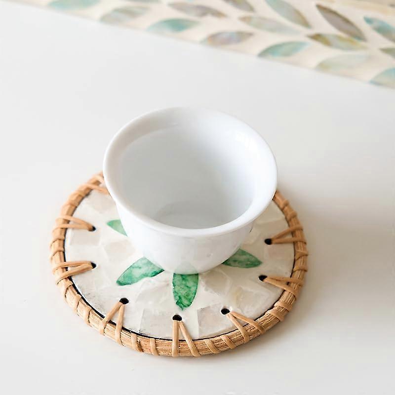 5pcs Boho Rattan Shell Coaster Colorful Cup Mat(10cm)