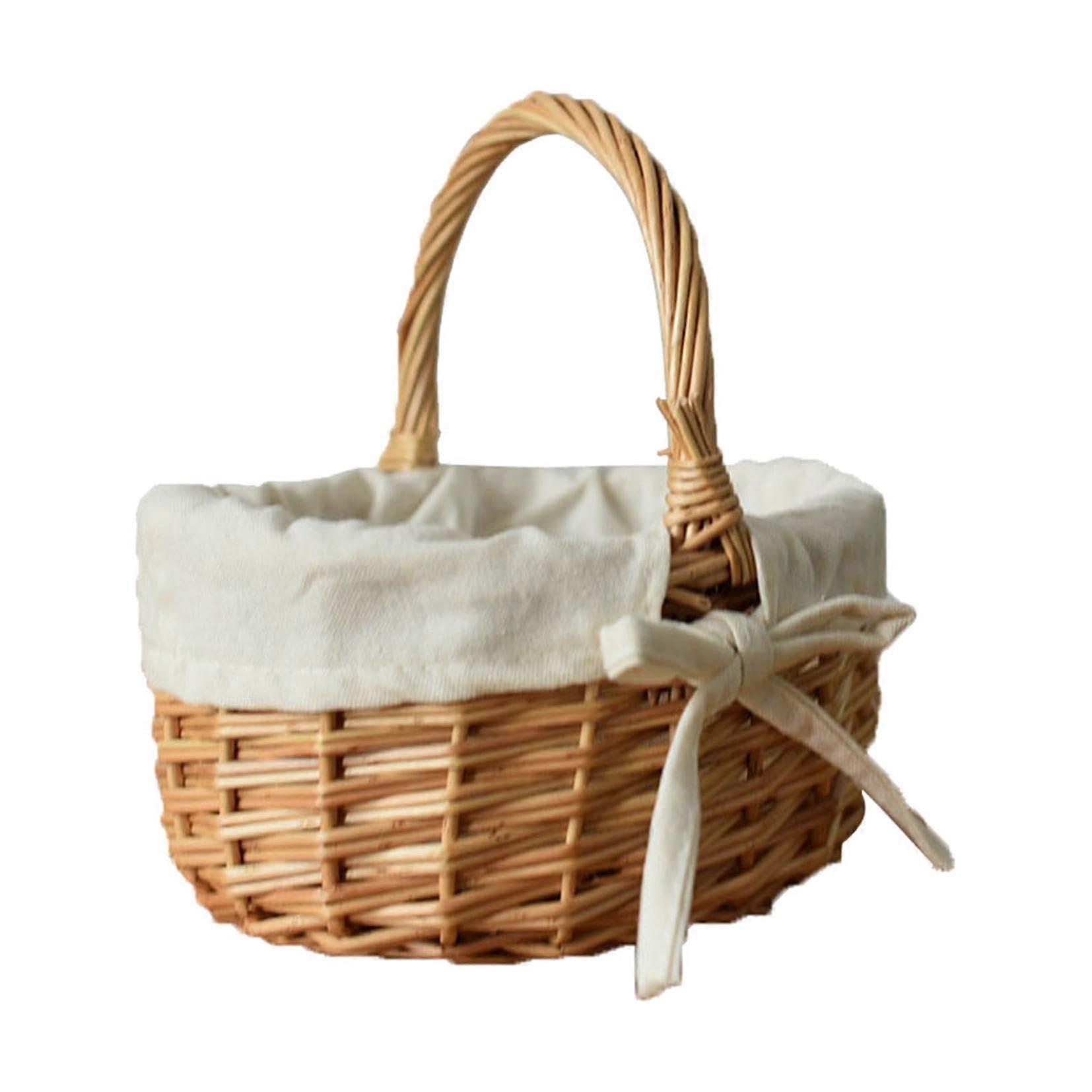 Easter Basket for Kids Handwoven Wicker Picnic Hamper with Foldable Handle Rustic Brown