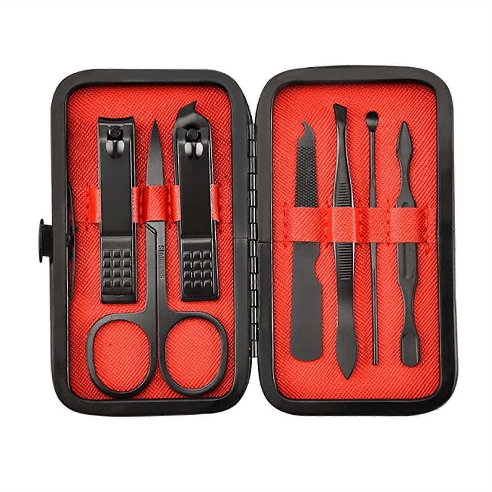 Manicure Pedicure Set 7pcs Red Stainless Steel Grooming Kit with Ergonomic Precision Tools