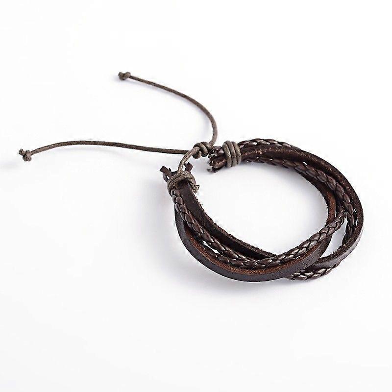 Adjustable Leather Multi-Strand Bracelets with Waxed Cord Coconut Brown 57mm