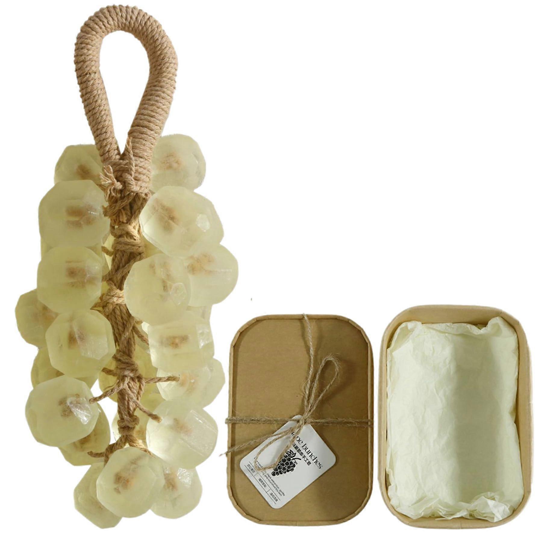 Handmade Jasmine Soap on a Rope with Decorative Grape Design, Beige Cold Process Glycerin Set