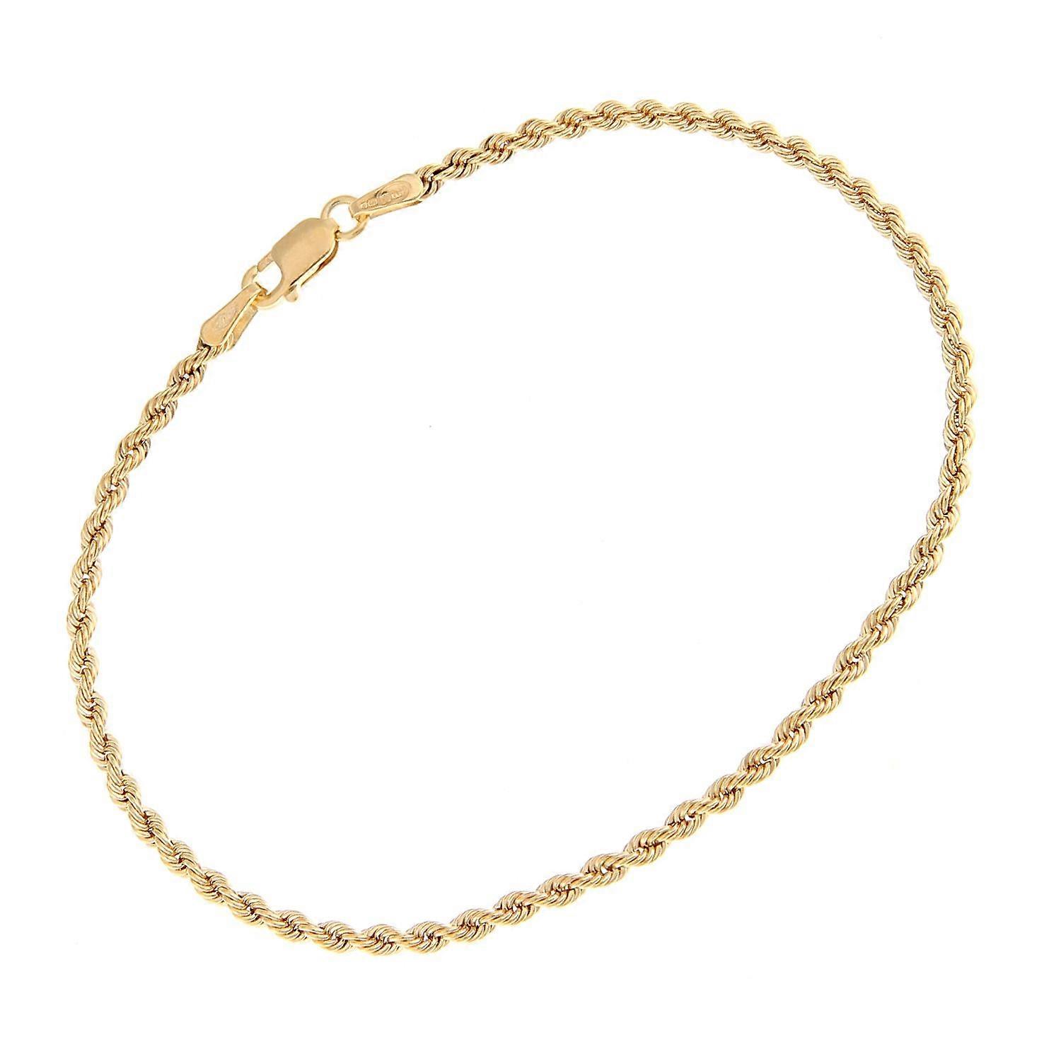 Jewelco London 9ct Yellow Gold Rope Chain Bracelet 2mm 7.25 inch 18cm