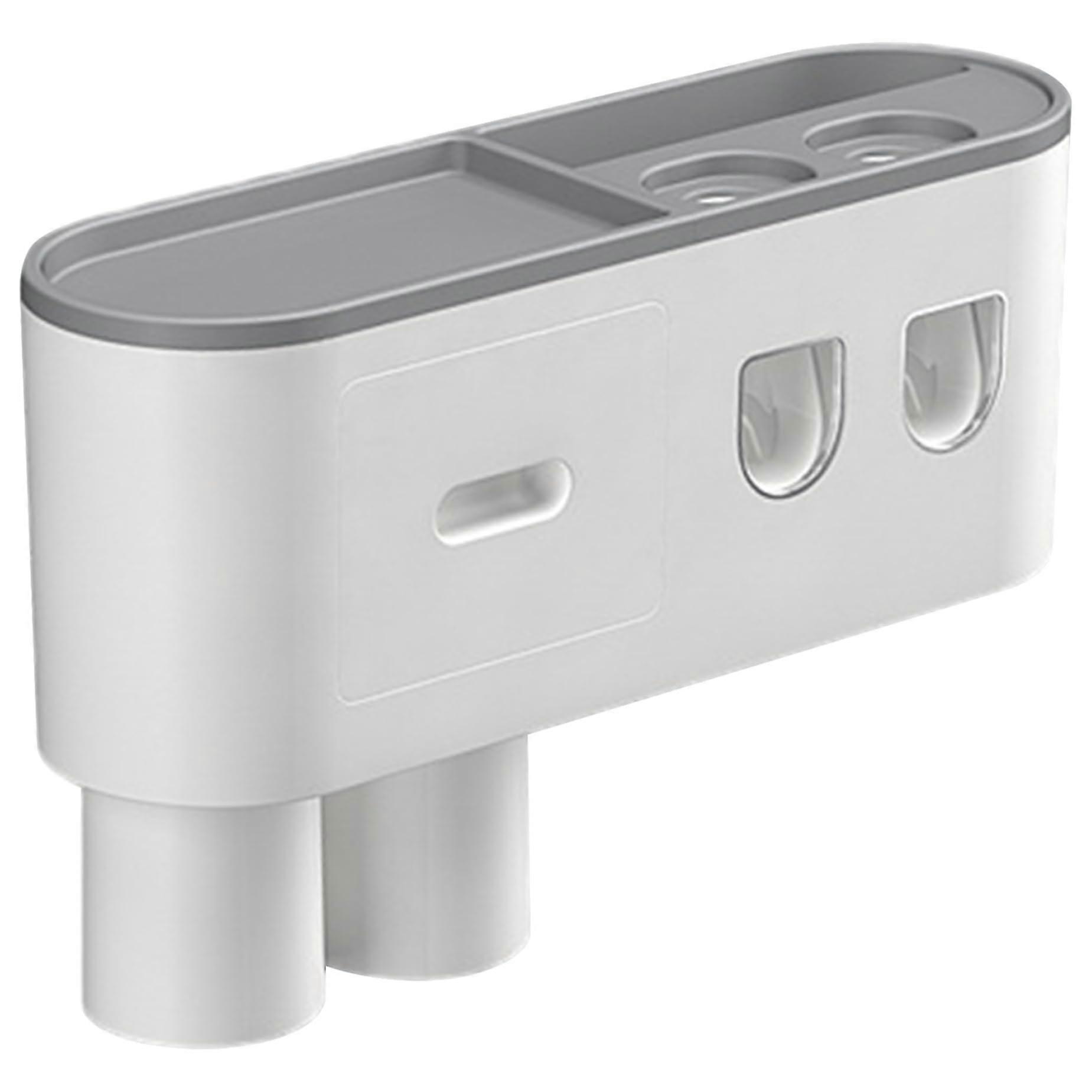 Automatic Toothpaste Dispenser with 2 Cups, No Drill Wall Mounted Toothbrush Holder and Storage Shelf