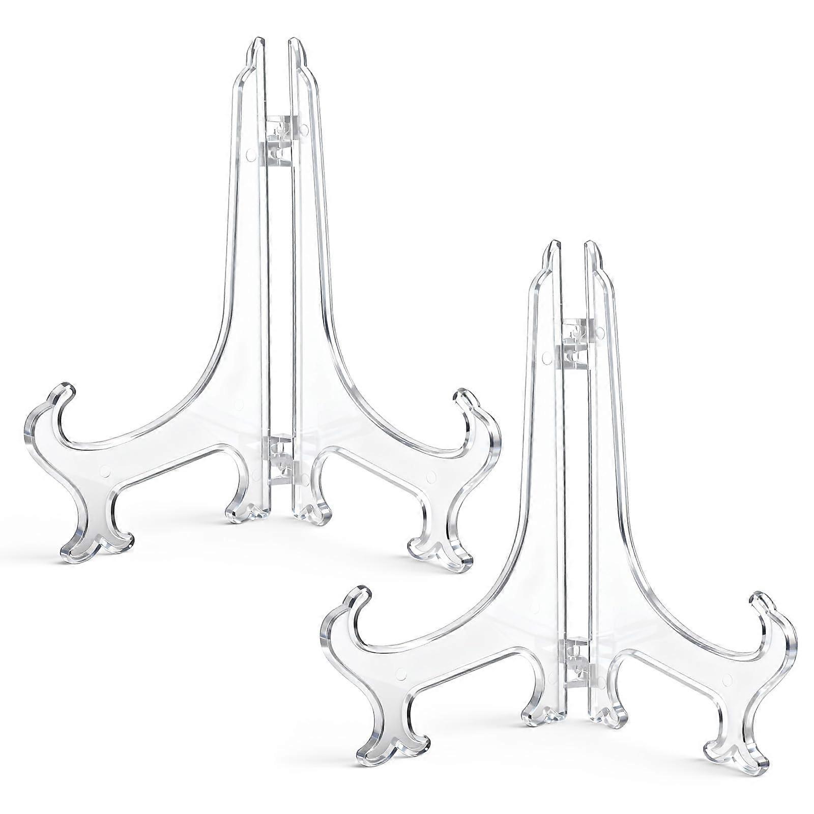 2 Pcs 8 Inch Clear Acrylic Display Stand with Foldable Triangular Base for Plates Photos Decor