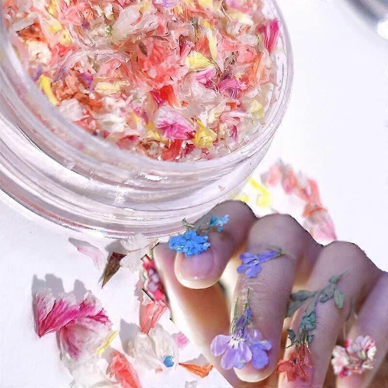 Press On Nail Tips with 3D Dried Flower Nail Art Decorations, Full Coverage Durable Acrylic Design