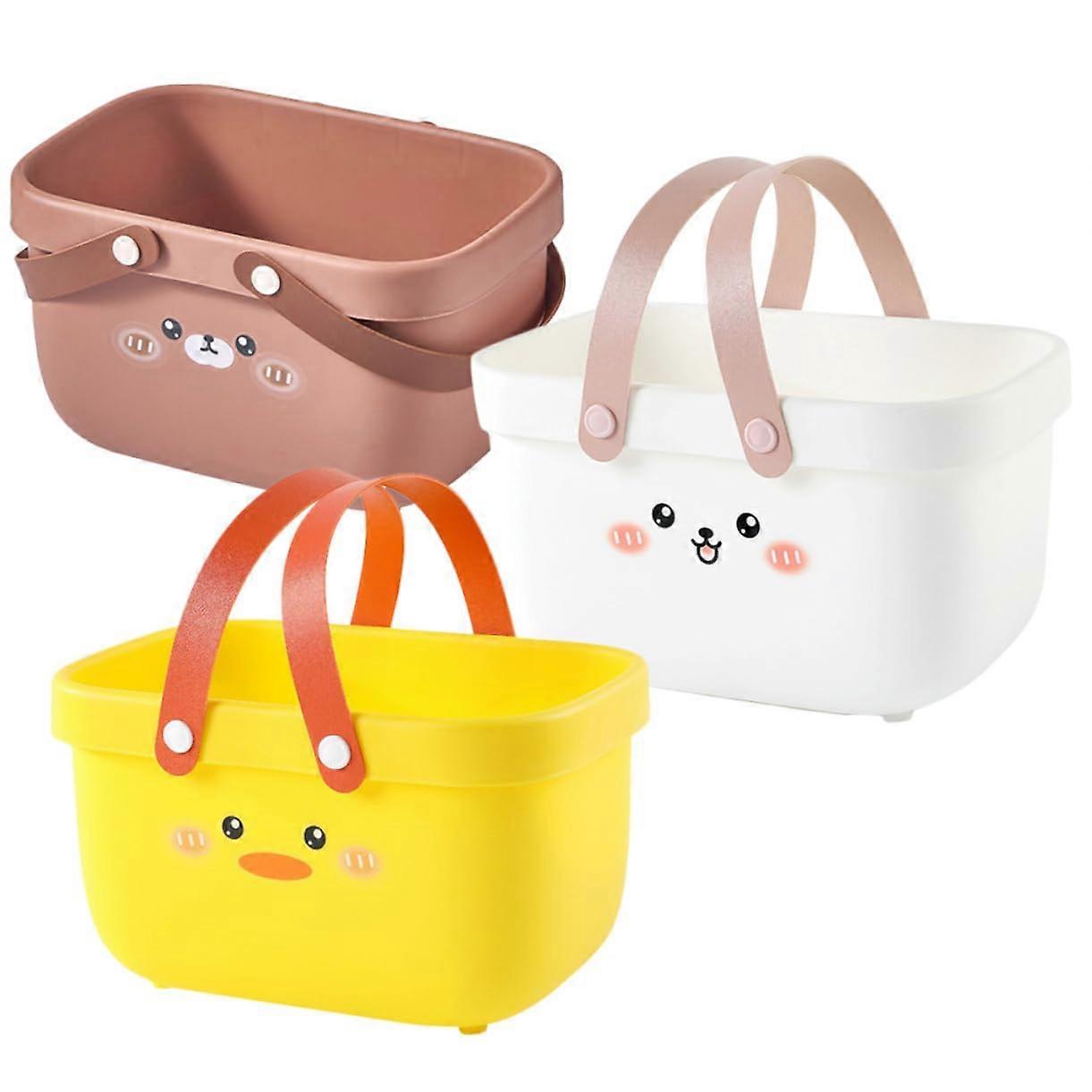 3pcs Plastic Storage Basket with Handle, Multiuse Organizer for Bathroom, Kitchen, Bedroom