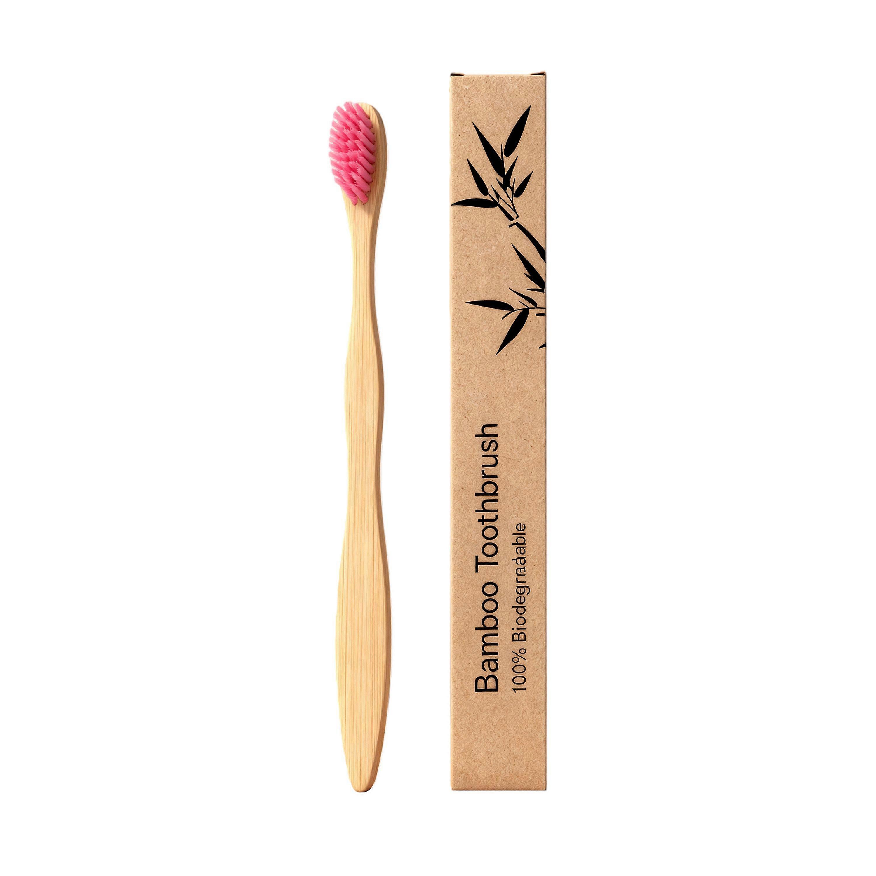 Wavy Bamboo Toothbrush (Pink) Is Carefully Crafted From Bamboo And Sharpened Bristles