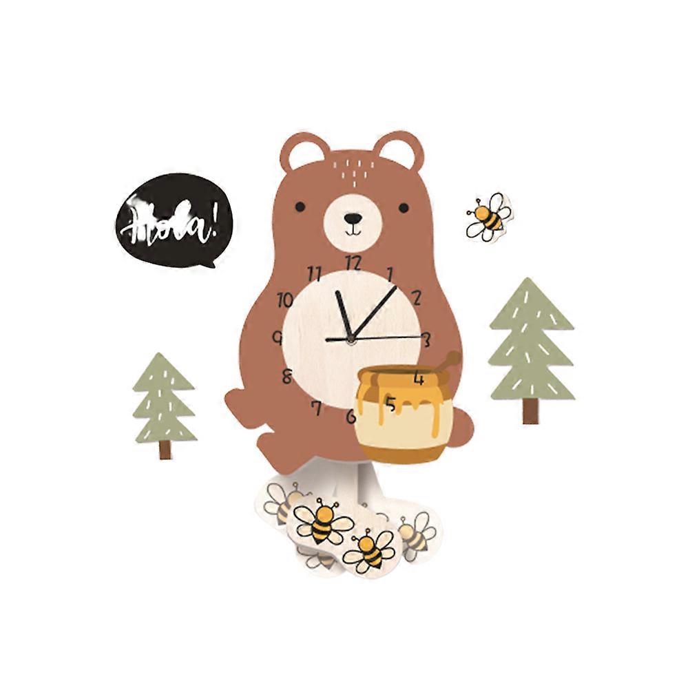 Kindergarten Clock Wall Hanging Swing Clock 1Pcs Cartoon Bear Shape