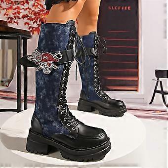 Botas vaqueras Willtoo para mujer, de media caña, estilo gótico, ideales para el día a día, bodas, fiestas y bailes de graduación. Color azul. Talla US-8.5 (EU-41).