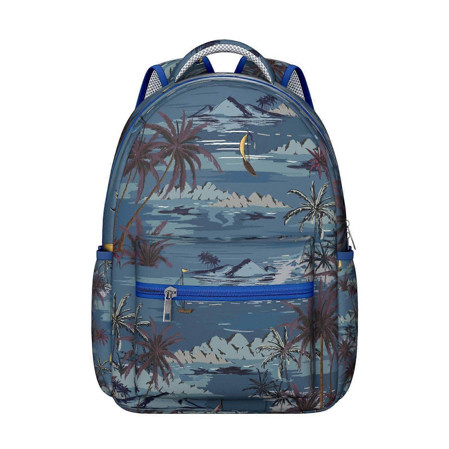 Mochila para laptop com estampa de folhas de palmeira tropicais havaianas – Espaçosa, leve, compatível com laptops de 15,6", ideal para estudantes e deslocamentos universitários.