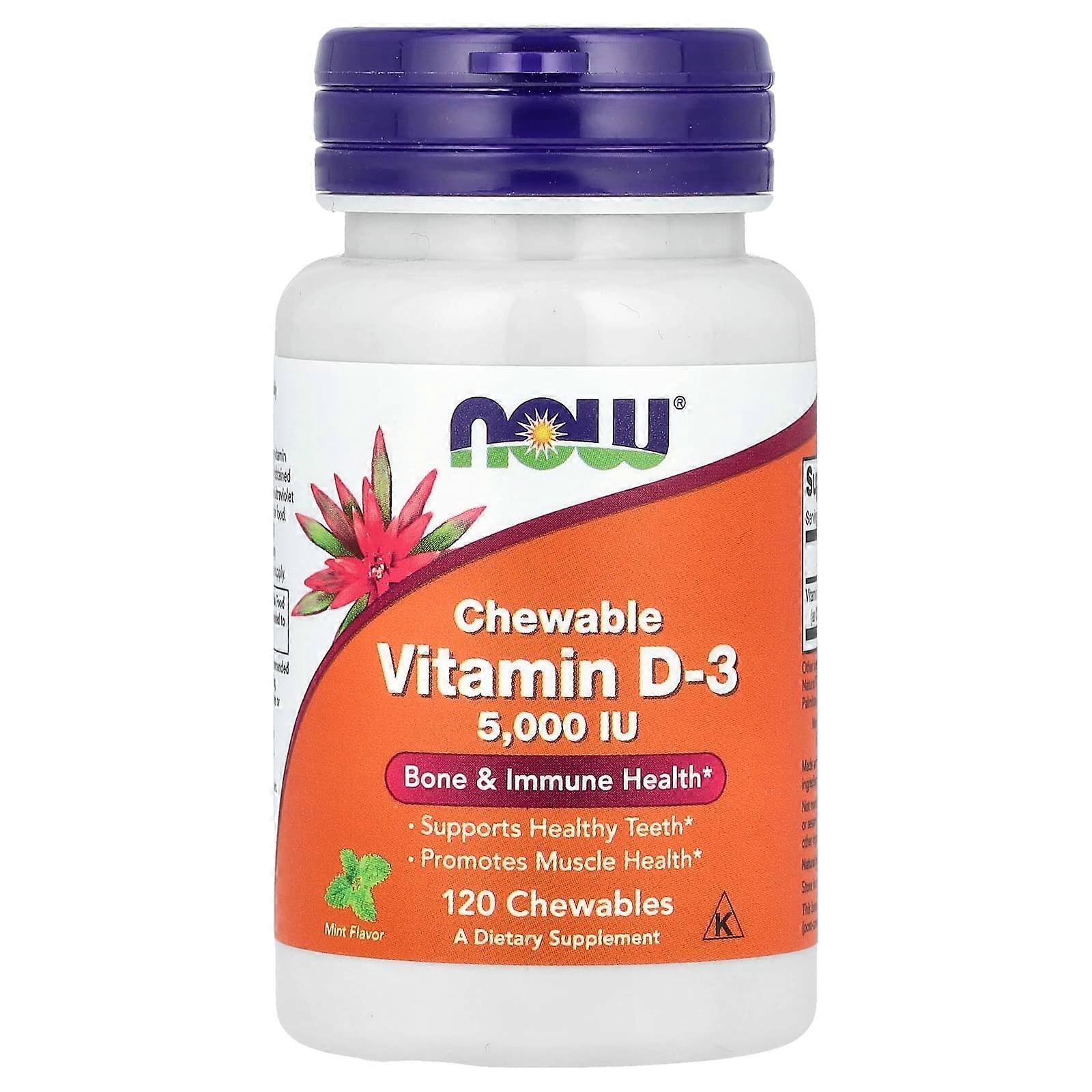 NOW Foods, Chewable Vitamin D-3, Natural Mint, 5,000 IU, 120 Chewables