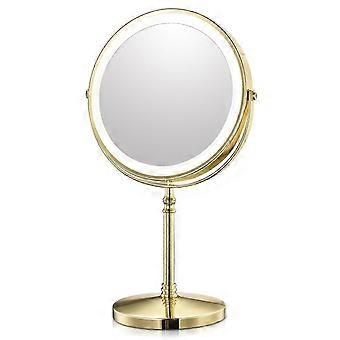 Makeup Vanity Mirror 8 Inch Gold 10x Magnifying LED Backlit Adjustable Light USB Rechargeable Freestanding