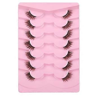 Halbe Wimpern, natürlicher Katzenaugen-Look, flauschige, künstliche Nerzwimpern, überkreuzt, mehrlagig, 3D-Effekt, 7 Paar Packung