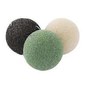 3 pz A Forma Rotonda Konjac Spugne Lavaggio Viso Flutter Naturale Cura Del Viso Spugne Lavaggio Spugna Detergente Sbuffi (Nero + Verde + Bianco)