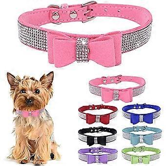 Small Dog Collar with Rhinestone Crystal Diamond Colorful Bling Girl Cat Collars Light Blue M