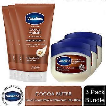 Vaseline Cocoa Butter Petroleum Jelly 100ml & Hand Cream 75ml Set, 3 Pack