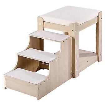 Lit superposé pour animaux de compagnie avec escaliers, Lit à plusieurs niveaux, Perchoir de fenêtre, Couchette de chevet pour chien, Plate-forme de siège surélevée avec coussin en mousse, Beige