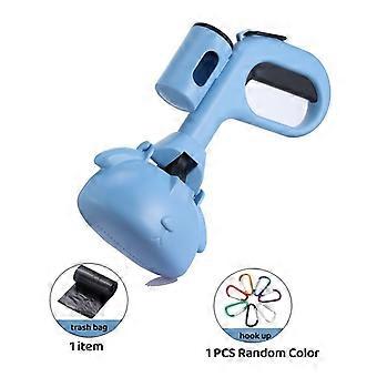 Whale-Shaped Dog Poop Scooper with Hook and Waste Bag Storage, Ergonomic Handle for Outdoor Cleanup, Blue and Beige