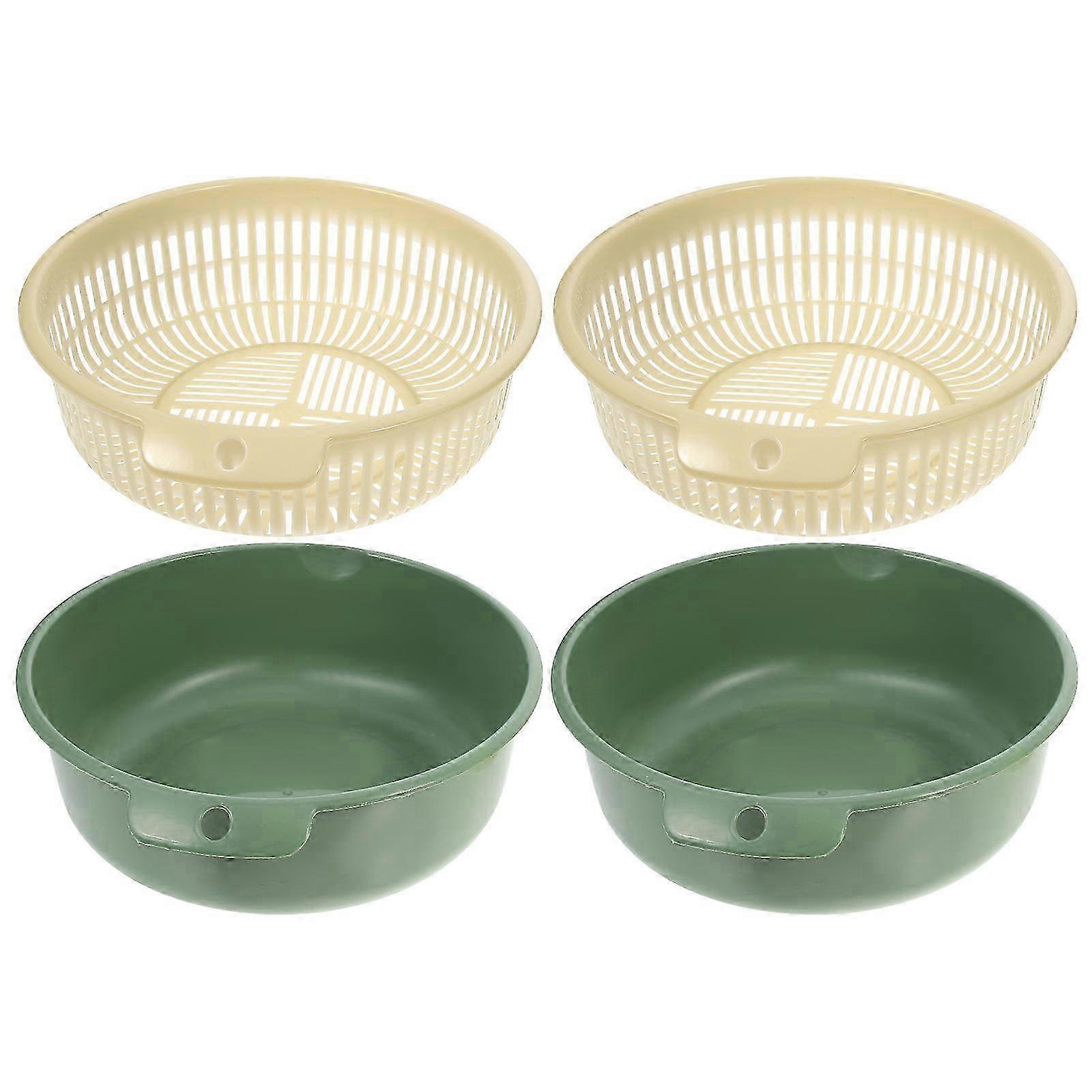 2pcs Plastic Double Layer Kitchen Washing Baskets Fruit Drain Baskets