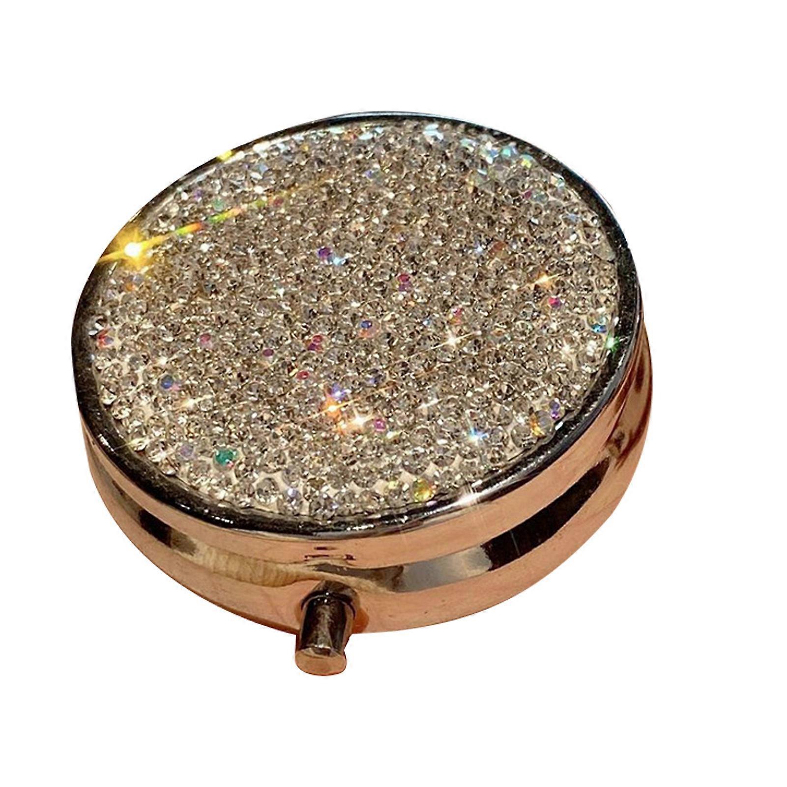 Durable Rhinestone Pill Container with Dustproof Compact Design