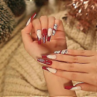 Manicure Wearing Armor Red Edge French Christmas Style Snowflake Love Stripe Nail Patch Wearing False Nail