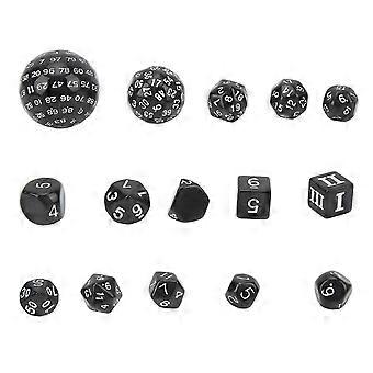 15Pcs Polyhedral Dice Set Acrylic D3 to D100 Table Gaming Dices for Role Playing Table Games Party Supplies Black and White Words