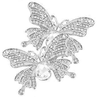 Butterfly Shoe Clips Rhinestone for Bridal Shoes 1Pair Silver Alloy Clips