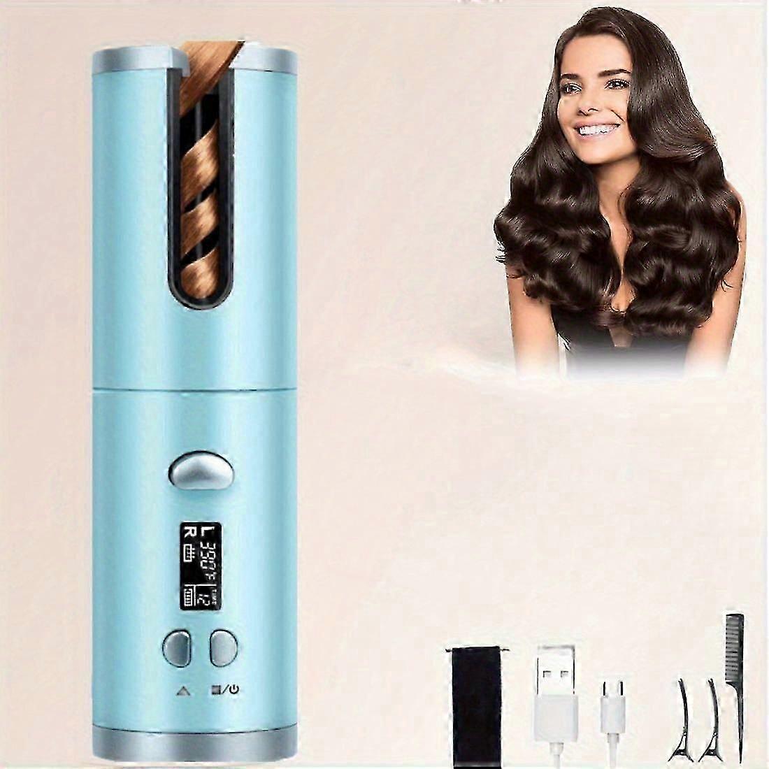 Cordless Automatic Curling Iron LCD Adjustable Temp Timer USB Rechargeable