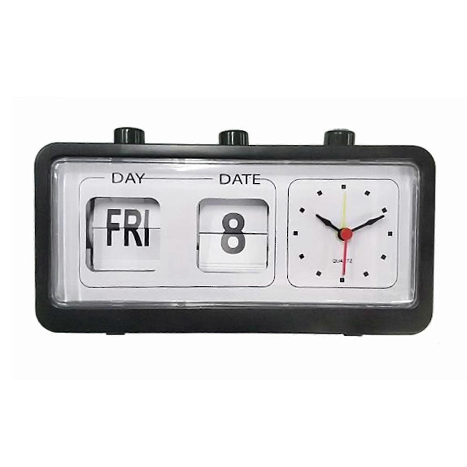 Rectangular Manual Day Date Clock Black
