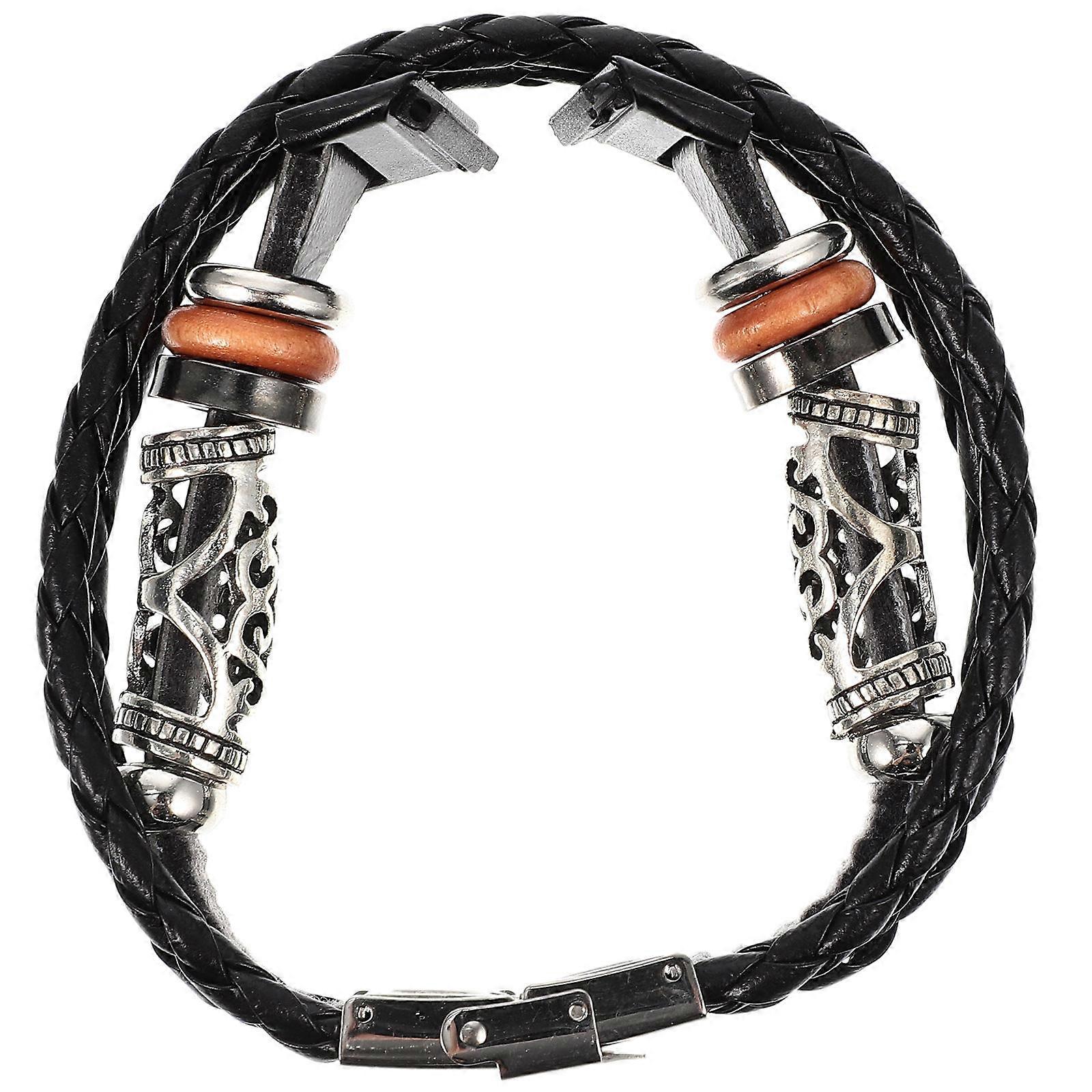Ethnic Beaded Bracelet Braided Watchstrap Adjustable 2Pcs Black