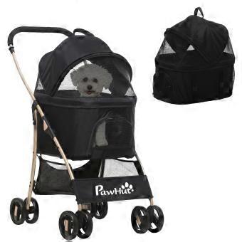 HOMAIRE 2-in-1 Foldable Pet Stroller and Detachable Carrier Basket 82 x 49.5 x 98 cm Black