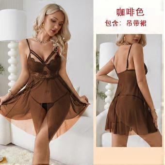 Hot-selling lace nightdress deep V front split perspective mesh backless seduction women's sexy loungewear 111