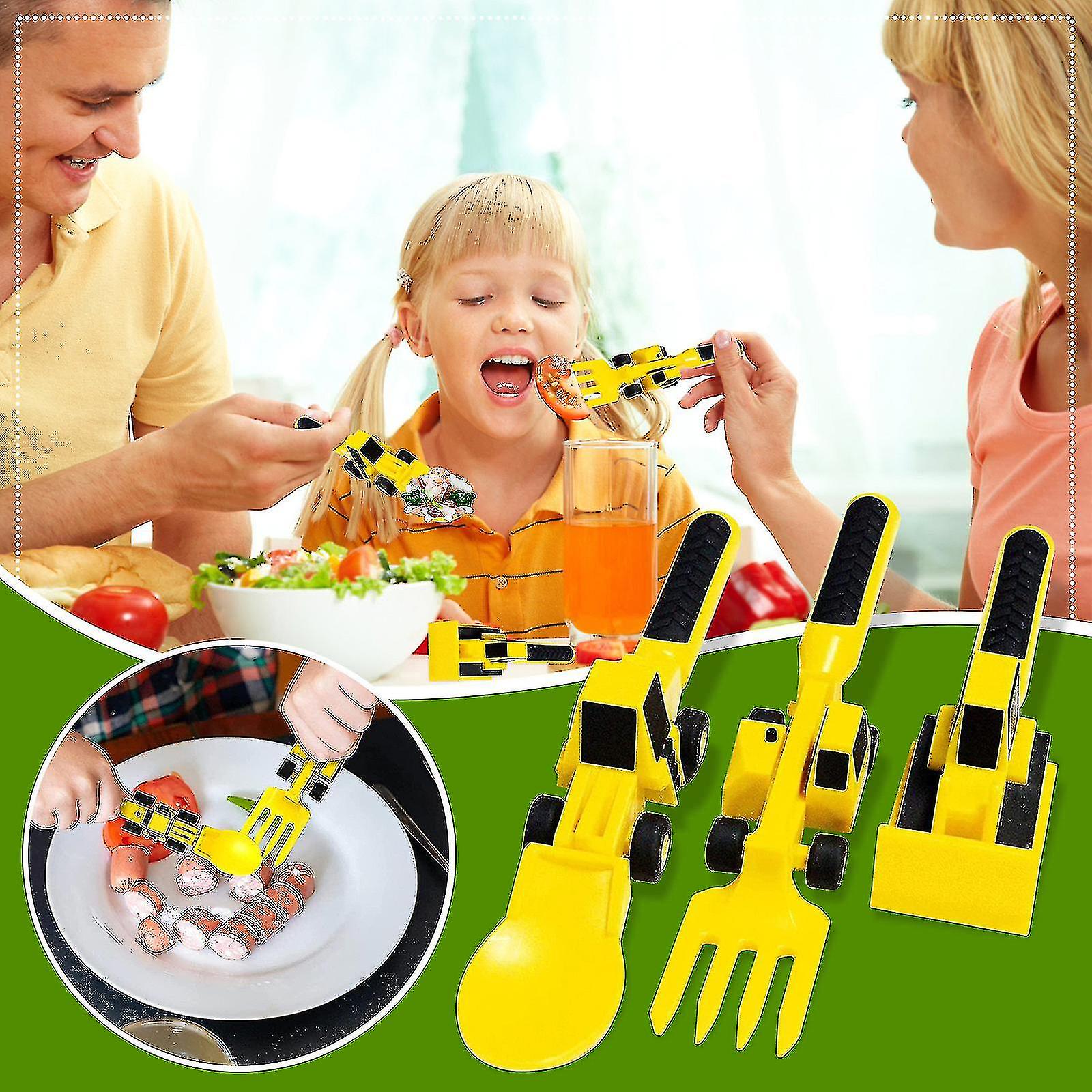 Children's Creative Building Theme Fork Spoon  Excavator Bulldozer Children's Toy Tableware