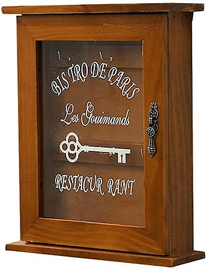 Wooden Key Box, Retro Wall Mounted Key Cabinet with Magnetic Door, Durable Eco Solid Wood Storage with 6 Hooks,
