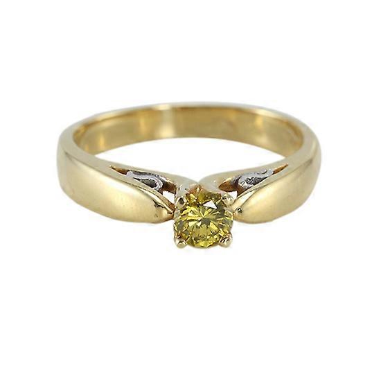 Round Diamond Solitaire Engagement Ring, 18K Two Tone Gold, 0.32 Ct, (Fancy Yellowish Green (Irradiated), VS2 )