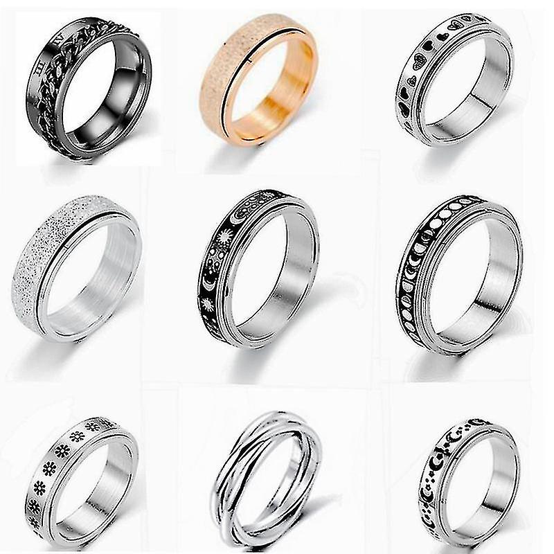 9pcs Rotating Ring Titanium Steel Couple Ring Decompression Ring Rotating Combination Set