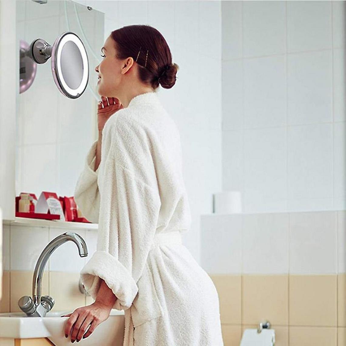 360 Lighted Rotating Flexible Led Makeup Shaving Mirror 10x Mirror Locking Adjustable Suction Cup Power Supply | Bath Mirror (white)