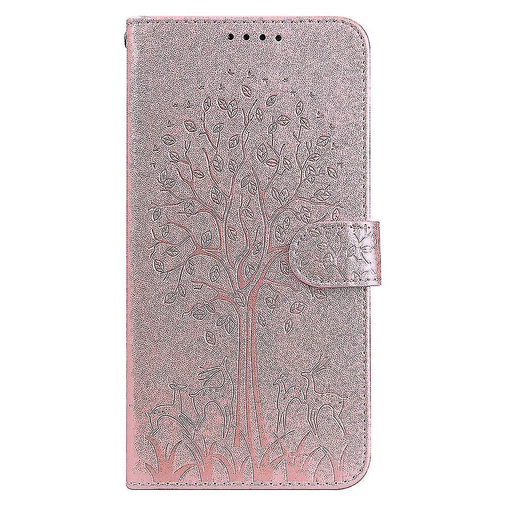 Compatible Samsung Galaxy A03s Case Leather Cover Embossing Etui Coque - Pink Tree And Deer