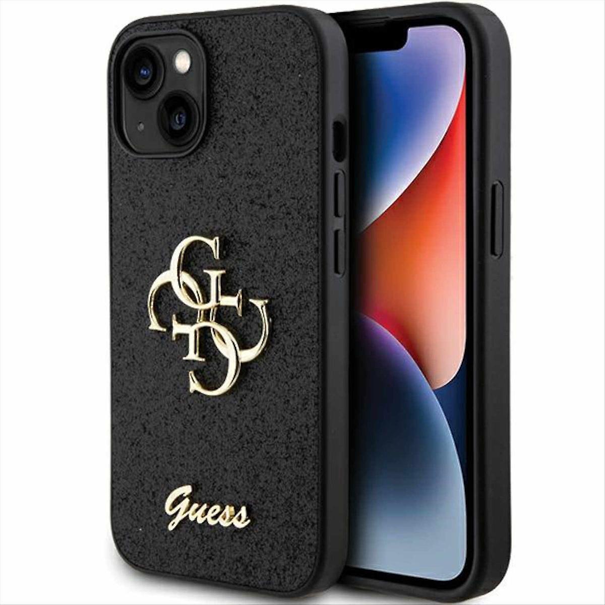 Guess Apple iPhone 15 Case Glitter Script Big 4G Black