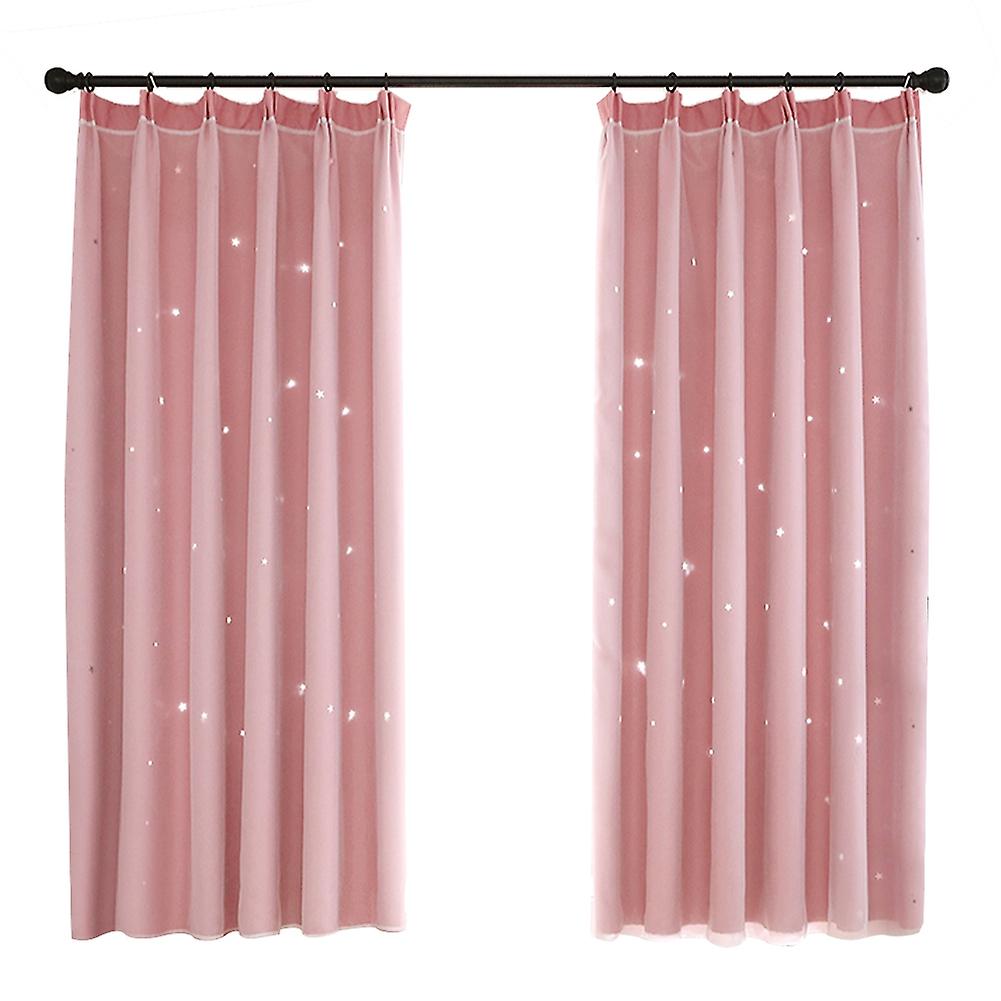 Double Layer Darkening Blackout Window Curtain for Bedroom(Pink)