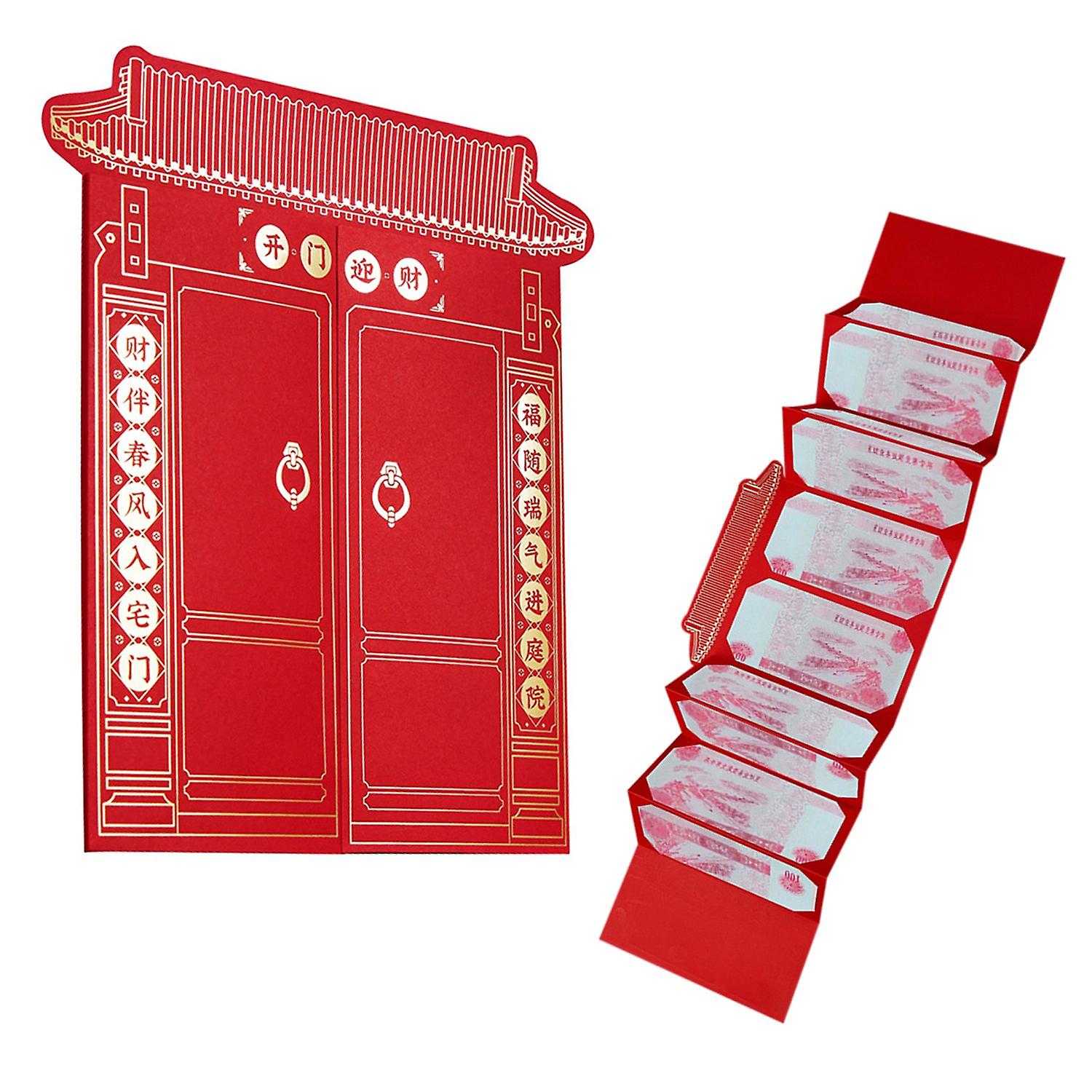 1 Set Open Door Folding Red Envelope with Self-adhesive Bronzing Couplets 6/10 Slots 2024 Year of