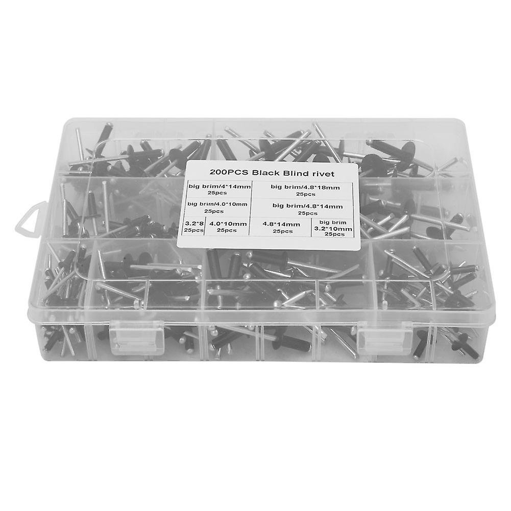 200 Pcs Black High Strength Round Head Blind Rivet Kit Assortment