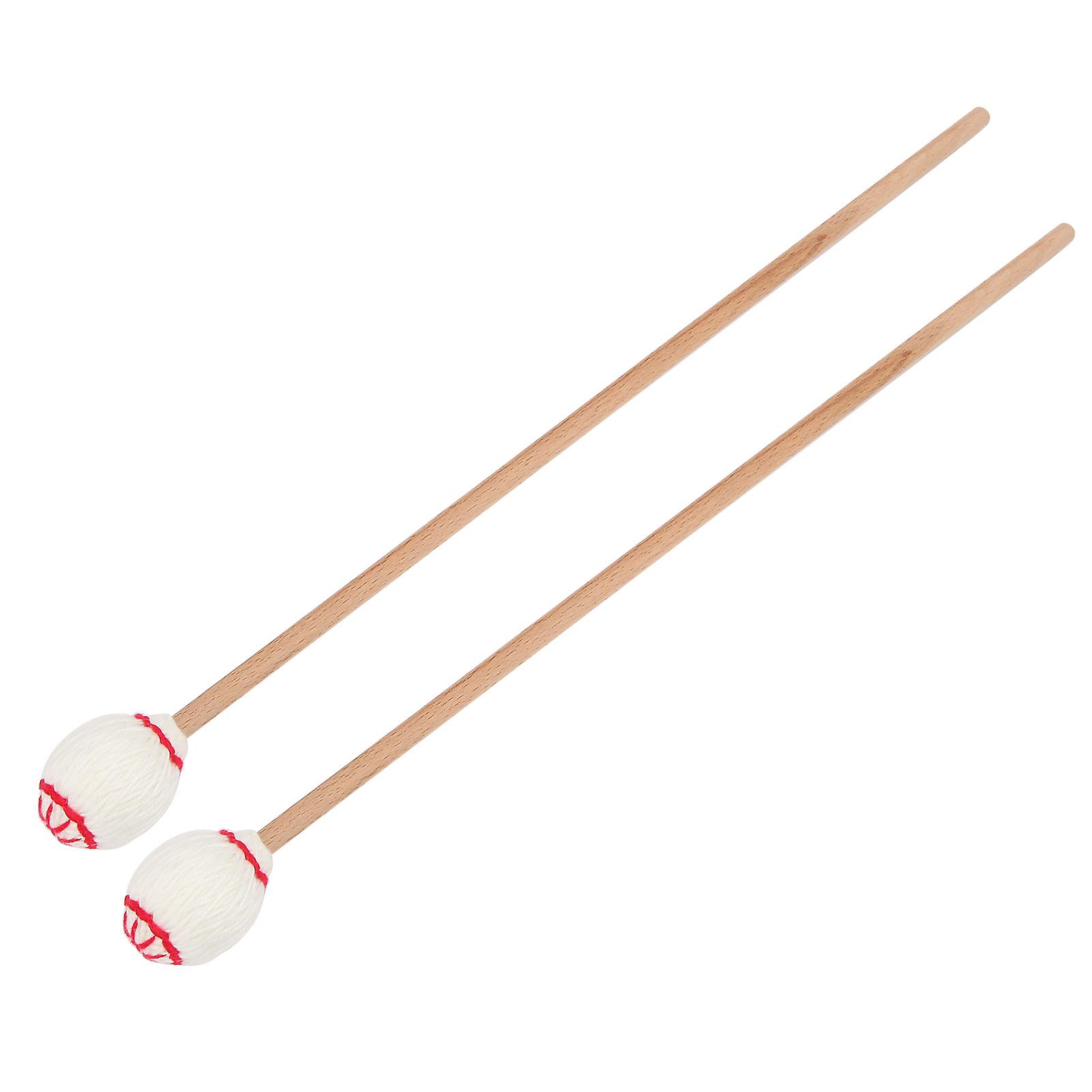 1 Pair Portable Marimba Mallets Maple Handle Wool Sticks Percussion Accessories White Ball