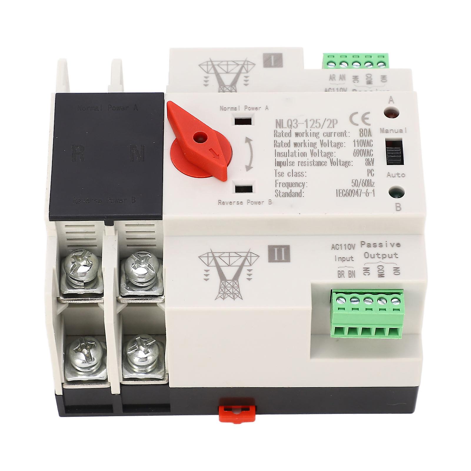 AC110V 63A Dual Power Automatic Transfer Switch Quick Switching Mini Power Transfer Switch for Shopping Malls Farms 2P 