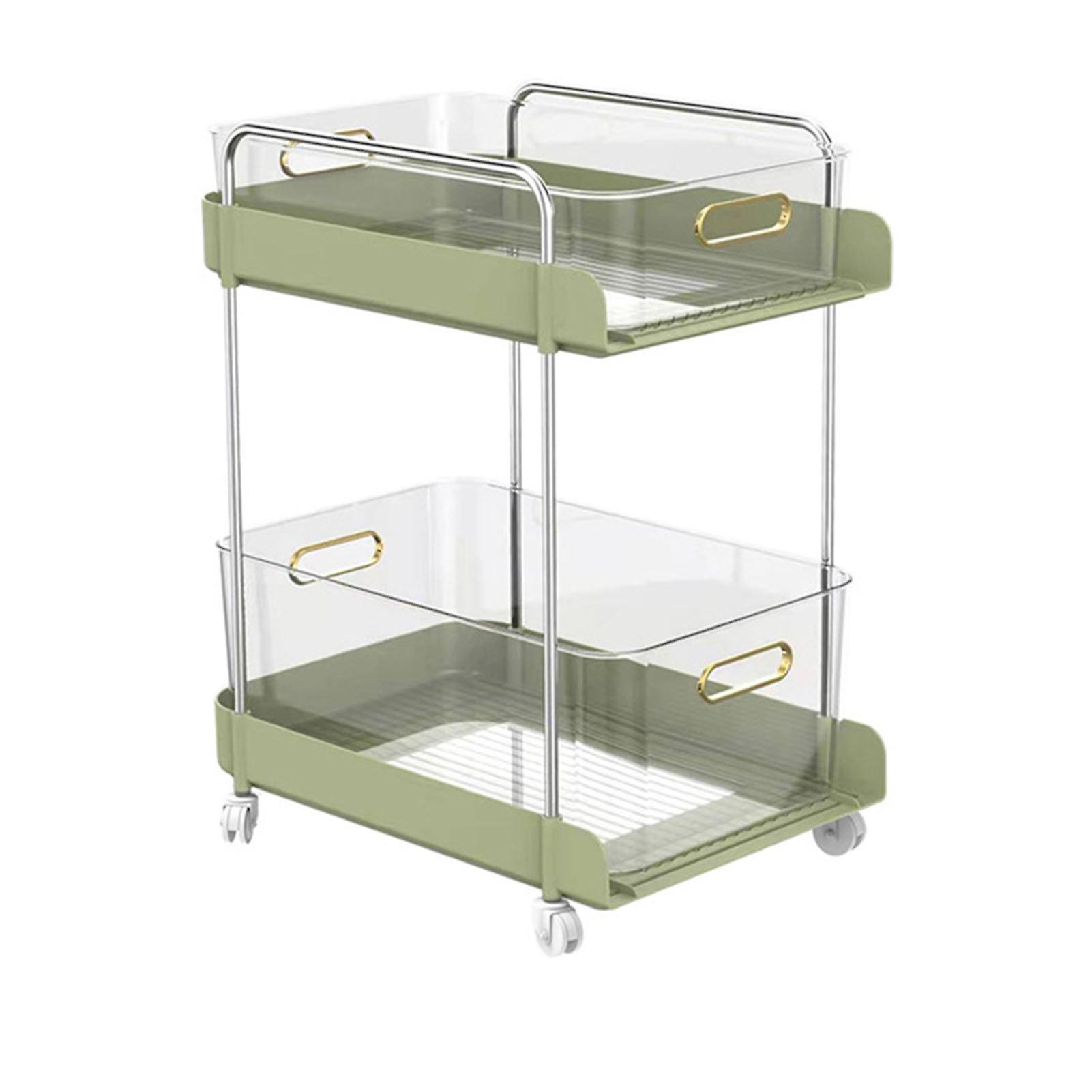 Rolling Cart 2 Tier Large Capacity Mobile Utility Cart Book Food Storage Organizer for Home Kitchen Green Wide
