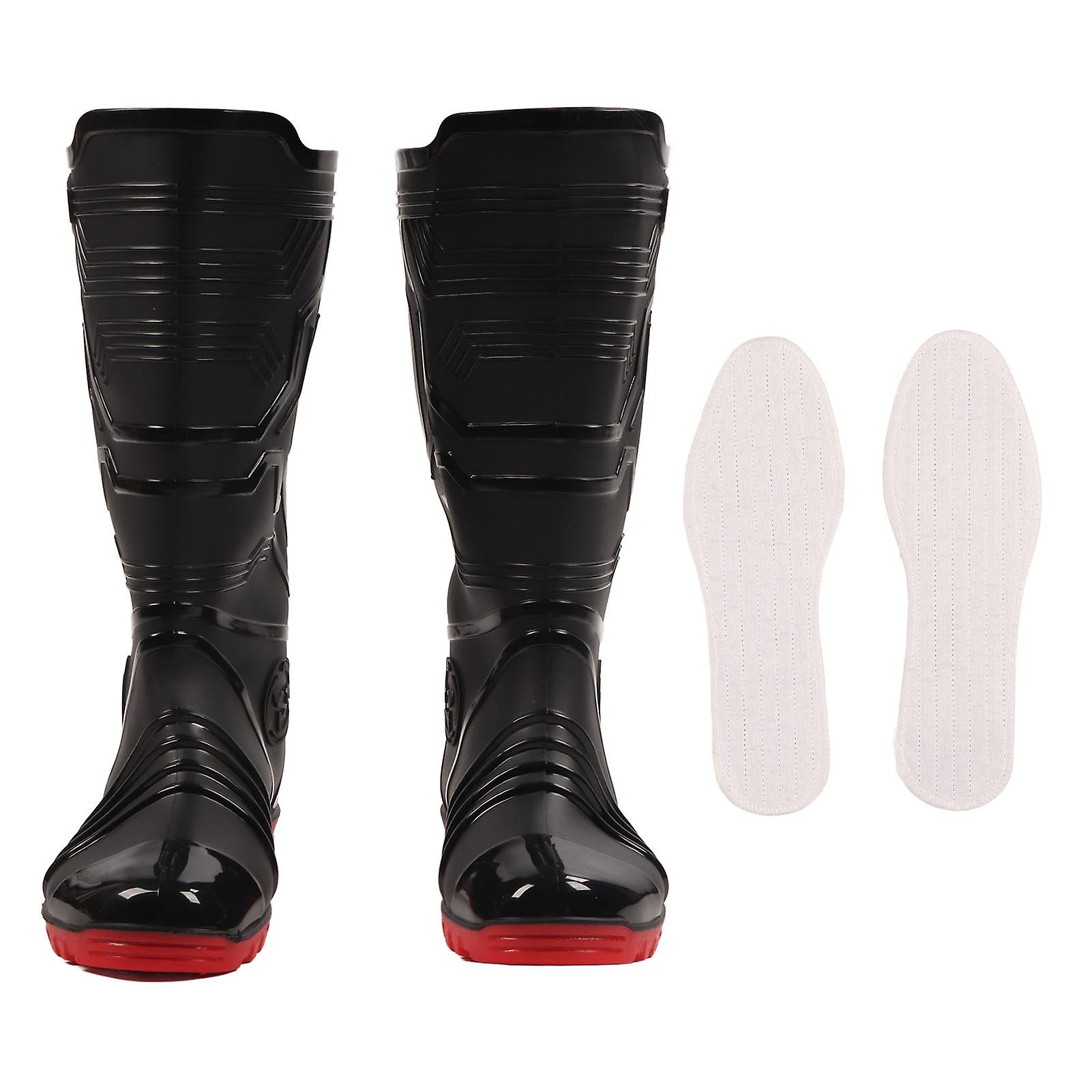 Men Rain Boots Waterproof Breathable Wear Resistant Prevent Slip Strong Grip Tall Rain Boots with Plush for Outdoor Black with Red Bottom, Tall Size