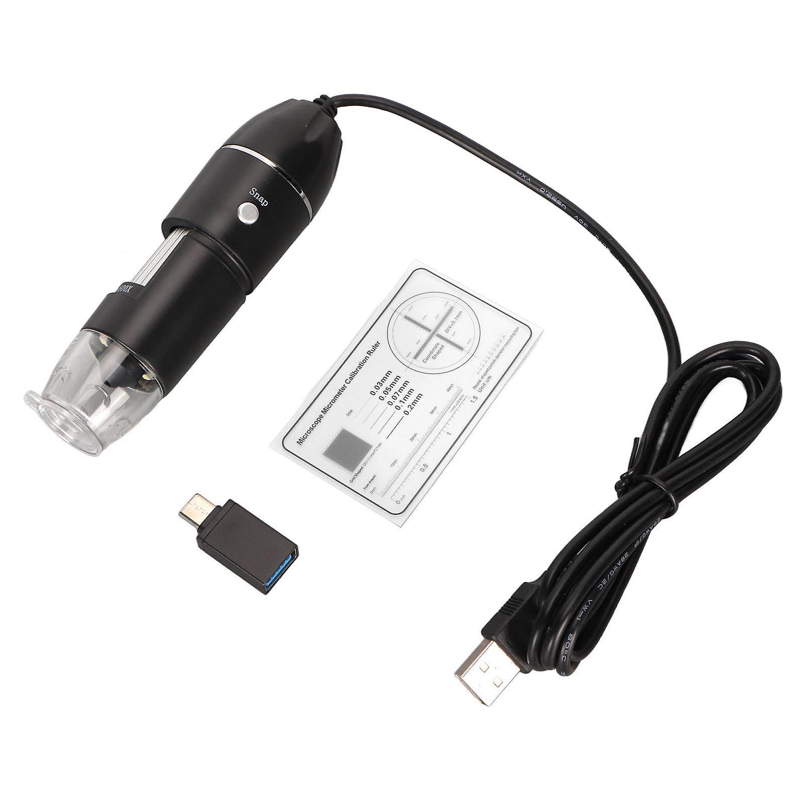 USB Type C Digital Microscope 50X to 1600X Camera with 8 LED Lights for Phone PC Kids Students Engineers DC 5V