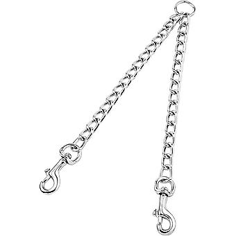 SBMLV-Heavy Duty 2 Way Dog Lead Metal Chain Double Pet Clip Leash Coupler(L 4.0mm70cm Double Leash, Silver)